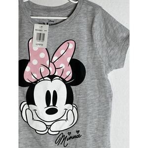 Disney Minnie Mouse Girls T-Shirt Gray Pink Polka Dot Bow L 10/12 Youth New